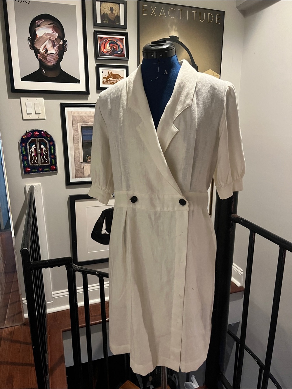 Classic Women's White Linen Blend Wrap Dress